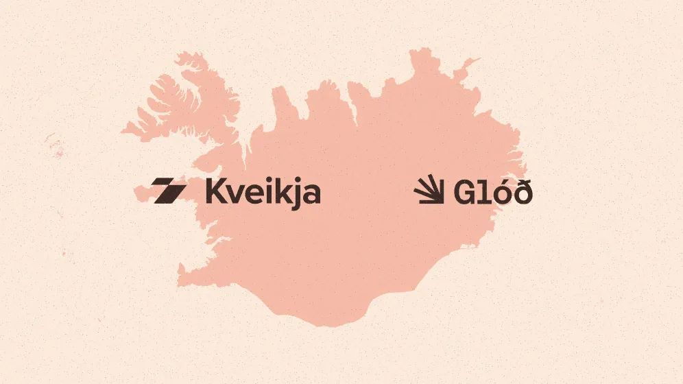 Kort af Íslandi með merkjum Kveikju og Glóðar.